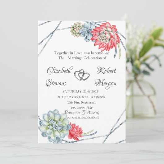 Waterverf Rood Succulent Kaart (Staand voorkant)