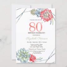 Waterverf Rood Succulenten 80e verjaardag