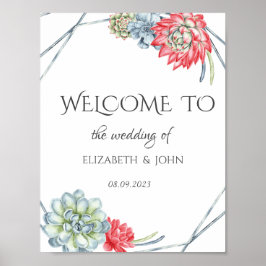 Waterverf Rood Succulenten bruiloft Poster