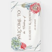 Waterverf Rood Succulenten bruiloft Spandoek (Verticaal)