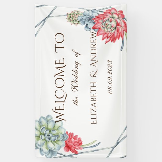 Waterverf Rood Succulenten bruiloft Spandoek (Verticaal)