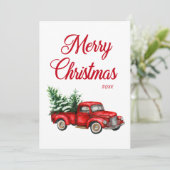 Waterverf  rood vrachtwagen pretjaar feestdagenkaart (Staand voorkant)