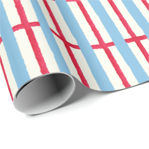 Waterverf rood wit & blauw geruit cadeaupapier