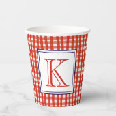 Waterverf Rood Wit & Blauw Gingham Monogram Papieren Bekers (Voorkant)