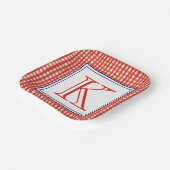 Waterverf Rood Wit & Blauw Gingham Monogram Papieren Bordje (Gebogen)