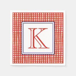 Waterverf Rood Wit & Blauw Gingham Monogram Servet