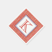 Waterverf Rood Wit & Blauw Gingham Monogram Servet (Hoek)