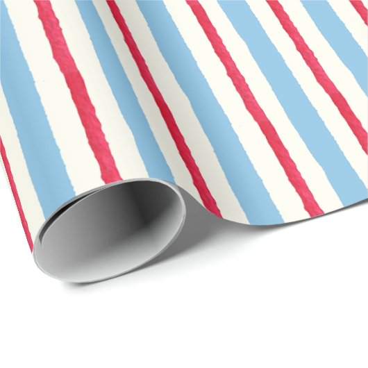 Waterverf rood wit & blauwe strepen cadeaupapier (Rol Hoek)