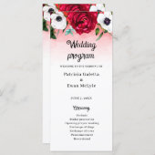 Waterverf Rood Wit Bloemen Flat Wedding programma (Voorkant / Achterkant)