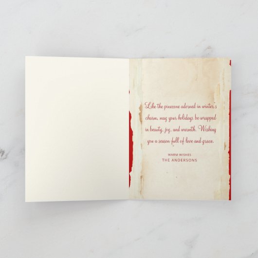 Waterverf Rood Wit Bloemen Pine Kegels Kerst Feestdagen Kaart (Binnen)