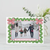 Waterverf Rood & Wit Boog Garland Foto Feestdagenkaart (Staand voorkant)