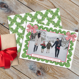 Waterverf Rood & Wit Boog Garland Foto Feestdagenkaart