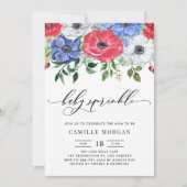 Waterverf Rood, wit en blauw Anemone Baby Kaart (Voorkant)