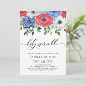 Waterverf Rood, wit en blauw Anemone Baby Kaart (Staand voorkant)