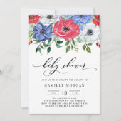 Waterverf Rood, Wit en Blauw Anemone Baby shower Kaart (Voorkant)