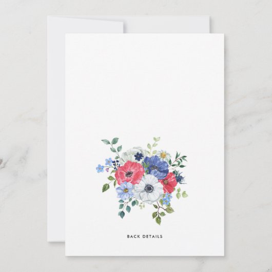Waterverf Rood, Wit en Blauw Anemone Baby shower Kaart (Achterkant)