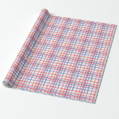 Waterverf rood wit en blauw kariert cadeaupapier (Uitgerold)