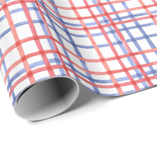 Waterverf rood wit en blauw kariert cadeaupapier