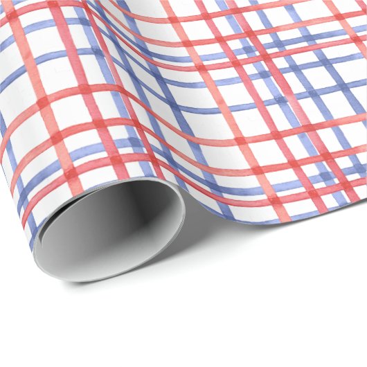 Waterverf rood wit en blauw kariert cadeaupapier (Rol Hoek)