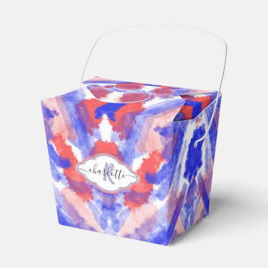 Waterverf rood, wit en blauw |Monogram |Abstract Bedankdoosjes (Voorkant Zijde)