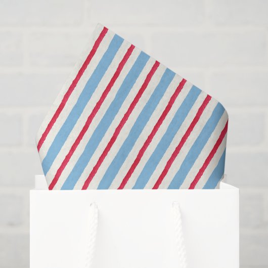 Waterverf Rood Wit en Blauwe Strepen Tissuepapier (Cadeauzakje)