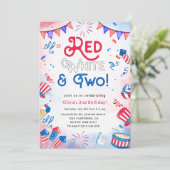 Waterverf Rood Wit en Twee, 4 juli Verjaardag Kaart (Staand voorkant)