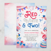 Waterverf Rood Wit en Twee, 4 juli Verjaardag Kaart (Voorkant / Achterkant)