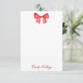 Waterverf Rood & Wit Gingham Bow Bedankkaart (Staand voorkant)