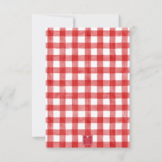Waterverf Rood & Wit Gingham Bow Bedankkaart (Achterkant)