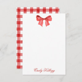 Waterverf Rood & Wit Gingham Bow Bedankkaart