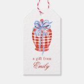 Waterverf Rood & Wit Gingham Bow Ginger Jar Cadeaulabel (Voorkant)