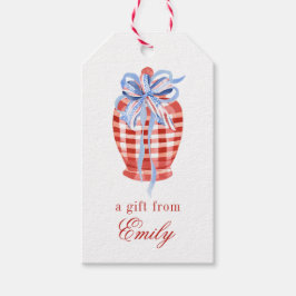 Waterverf Rood & Wit Gingham Bow Ginger Jar Cadeaulabel