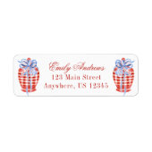 Waterverf Rood & Wit Gingham Bow Ginger Jar Etiket (Voorkant)