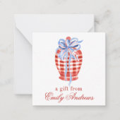 Waterverf Rood & Wit Gingham Bow Ginger Jar Notitiekaartje (Voorkant)