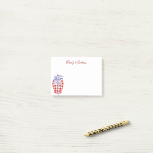 Waterverf Rood & Wit Gingham Bow Ginger Jar Post-it® Notes (Op bureau)