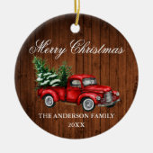 Waterverf  Rood Wood Kerstmis Keramisch Ornament (Voorkant)