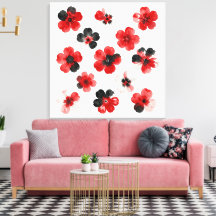 Waterverf Rood Zwart Wit Bloemmotief