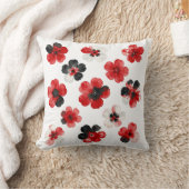 Waterverf Rood Zwart Wit Bloemmotief  Kussen (Deken)