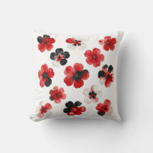 Waterverf Rood Zwart Wit Bloemmotief