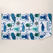 Waterverf roodbaars Octopus Patroon Kinder Nautisc Strandlaken (Voorkant)