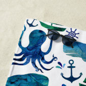 Waterverf roodbaars Octopus Patroon Kinder Nautisc Strandlaken (In situ)