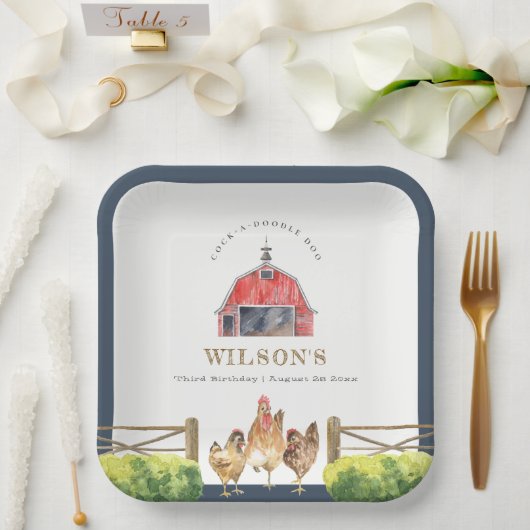 Waterverf Roodbaarzen Boerderij Papieren Bordje (Huwelijk)