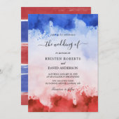 waterverf roodbruin en blauwe trouwuitnodiging kaart (Voorkant / Achterkant)