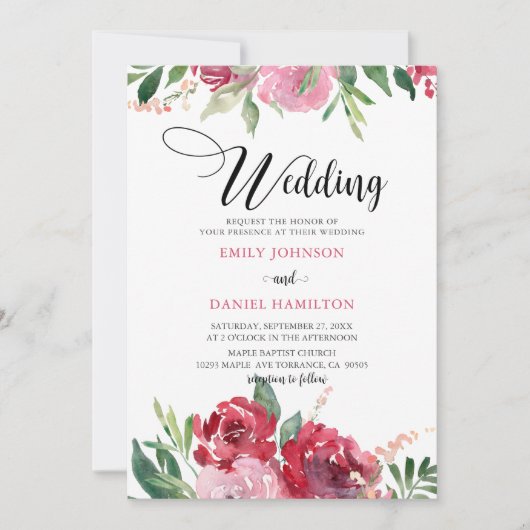 Waterverf Roodbruin roze groen huwelijk Kaart (Voorkant)
