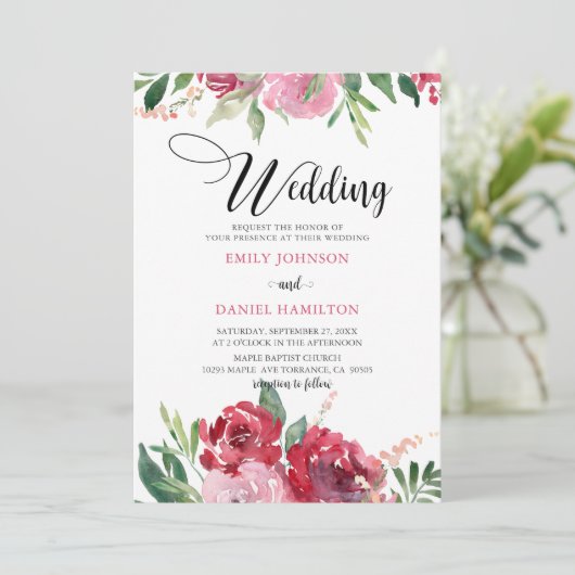 Waterverf Roodbruin roze groen huwelijk Kaart (Staand voorkant)