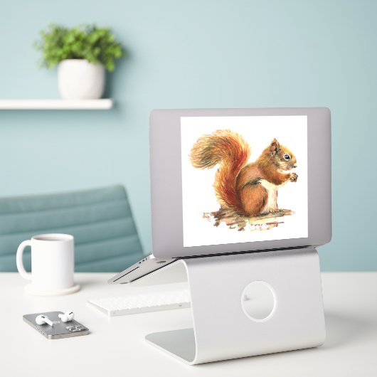 Waterverf Roodeekhoorn Natuur Wilde dieren Kunst Sticker (Laptop op bureau)