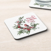 Waterverf Roodkardinaal vogel Wreate Bier Onderzetter (Linkerzijde)