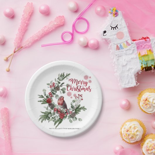 Waterverf Roodkardinaal vogel Wreate Papieren Bordje (Feest)