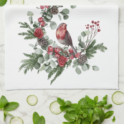 Waterverf Roodkardinaal vogel Wreate Theedoek (Gevouwen)