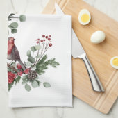 Waterverf Roodkardinaal vogel Wreate Theedoek (Quarter Fold)